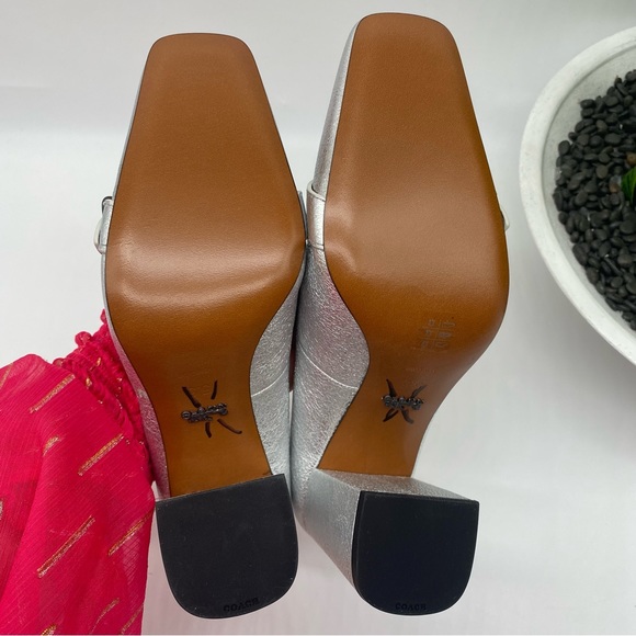 COACH 85 mm Jade Pump metallic Silver square toes loafers size 5.5B in Box EUC - Picture 3 of 9